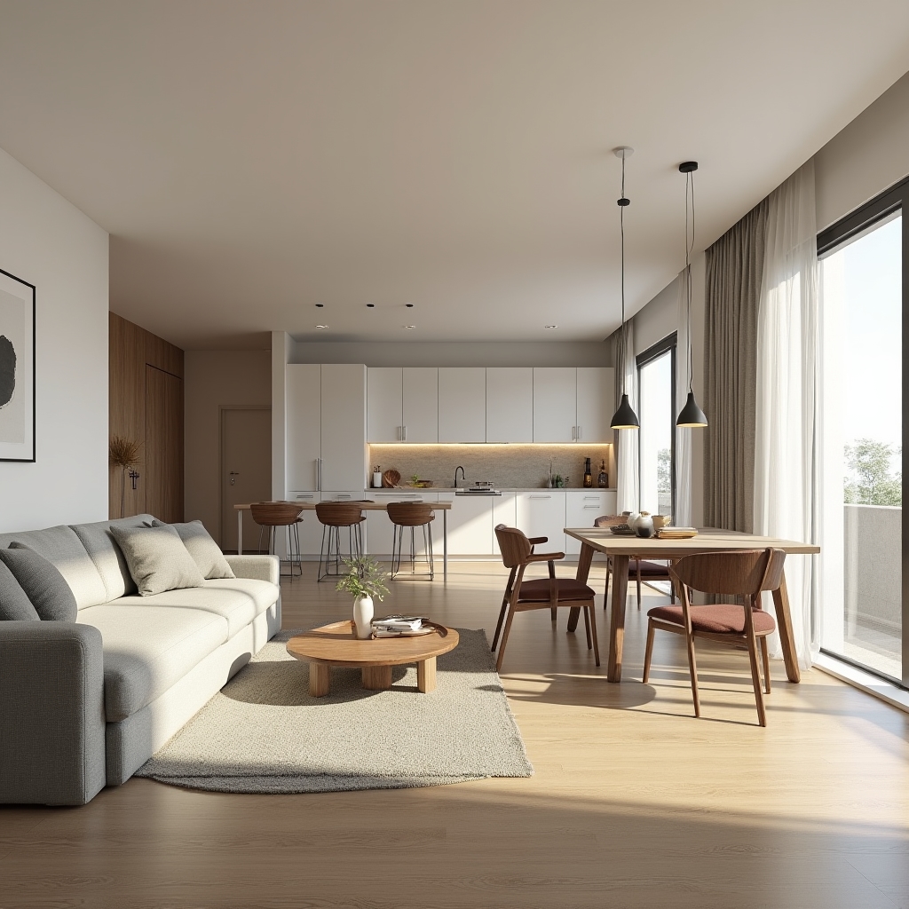Interactive render of a modern apartment living room